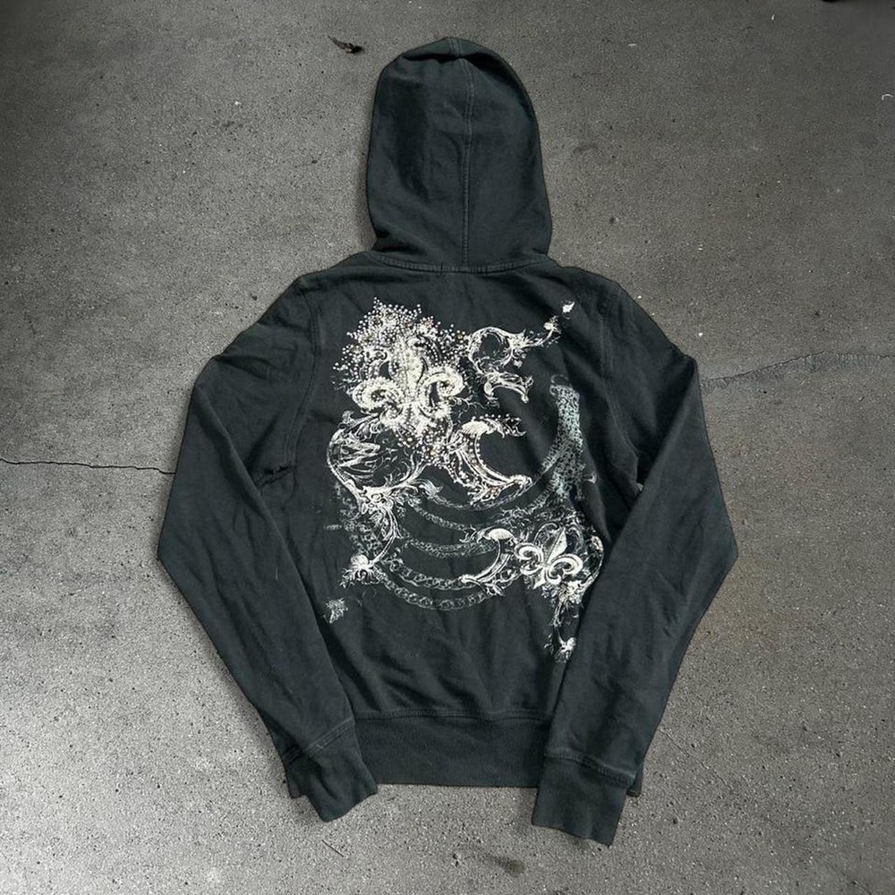 Y2K women's black grunge rhinestone baby doll fit zip up hoodie